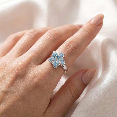 Сребърен пръстен Цветенце с кристали от Sw® Deep Blue