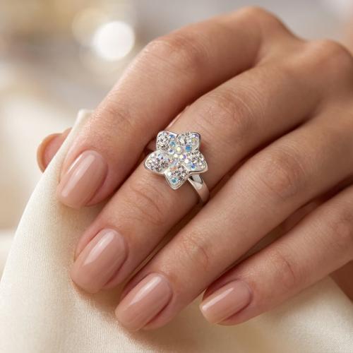 Сребърен пръстен Цветенце с кристали от Sw® SP724 Crystal и AB Crystal