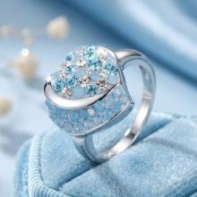 Сребърен пръстен с кристали от Sw® SP728 Deep Blue