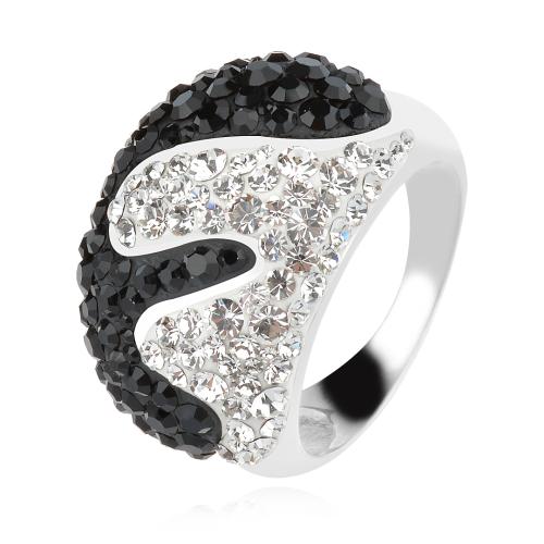 Сребърен пръстен с кристали от Sw® SP685 Black and White