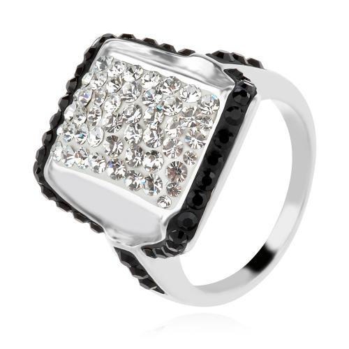 Сребърен пръстен с кристали от Sw® SP687 Black and White