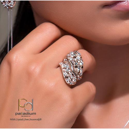 Сребърен пръстен с кристали от Sw® SP663 Peach Gold