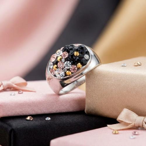 Сребърен Пръстен С Кристали От Sw® SP603  Jet, Light Peach, Metallic Sunshine