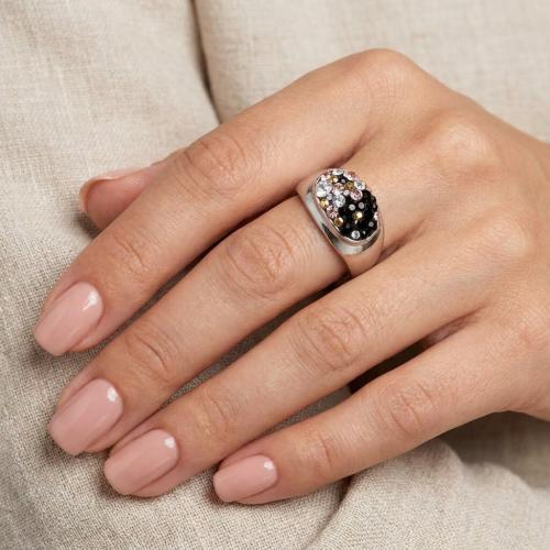 Сребърен Пръстен С Кристали От Sw® SP603  Jet, Light Peach, Metallic Sunshine