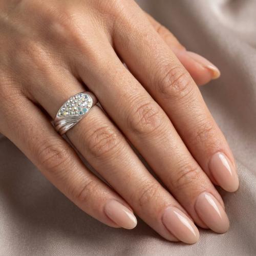 Сребърен пръстен с кристали от Sw® SP609 AB Crystal