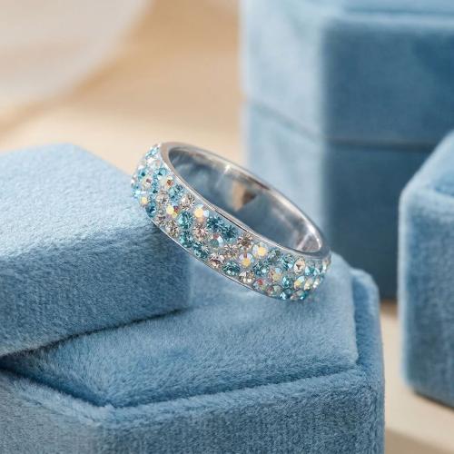 Сребърен пръстен с кристали от Sw® Mila Crystal, Aquamarine, AB Crystal