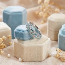 Сребърен пръстен с кристали от Sw® Mila Crystal, Aquamarine, AB Crystal