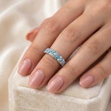Сребърен пръстен с кристали от Sw® Mila Crystal, Aquamarine, AB Crystal