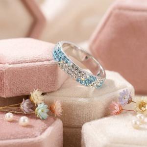 Сребърен пръстен с кристали от Sw® Mila Aquamarine and Crystal