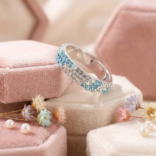 Сребърен пръстен с кристали от Sw® Mila Aquamarine and Crystal