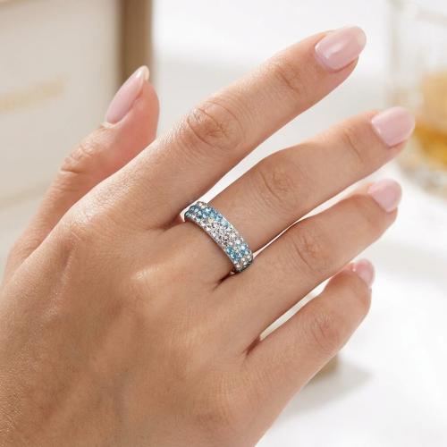 Сребърен пръстен с кристали от Sw® Mila Aquamarine and Crystal
