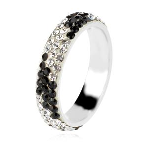 Сребърен пръстен с кристали от Sw® Mila Crystal and Jet