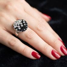 Сребърен пръстен с кристали от Sw® SP623 Black and White