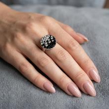 Сребърен пръстен с кристали от Sw® SP623 Black and White
