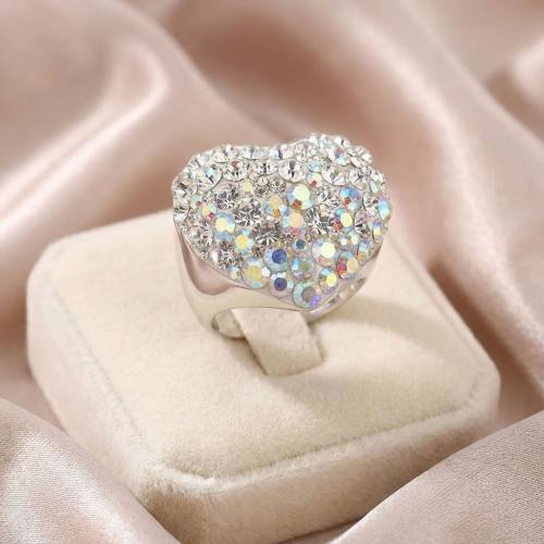 Сребърен пръстен сърце с кристали от Sw® SP630 AB Crystal