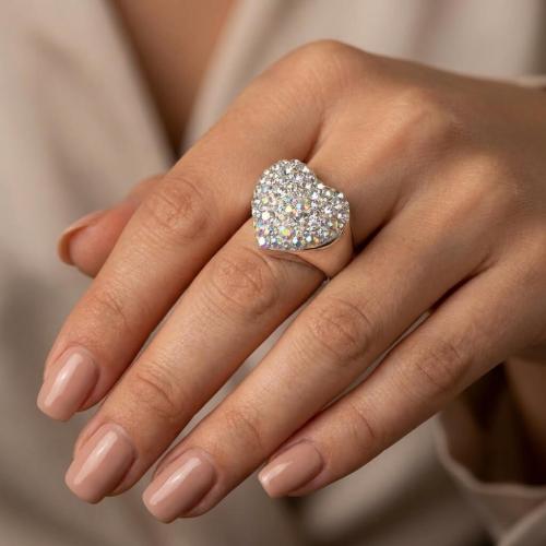 Сребърен пръстен сърце с кристали от Sw® SP630 AB Crystal