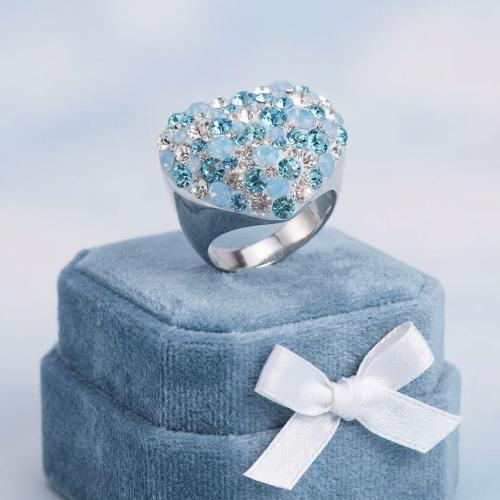 Сребърен пръстен сърце с кристали от Sw® SP630 Deep Blue