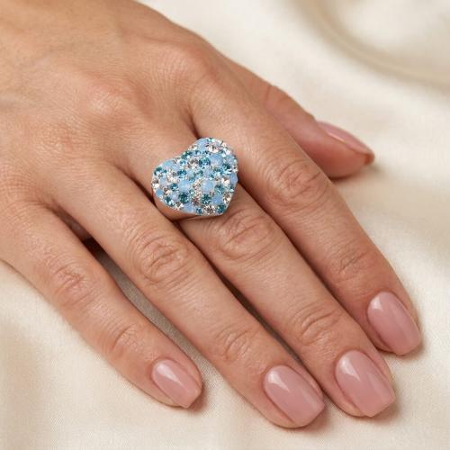 Сребърен пръстен сърце с кристали от Sw® SP630 Deep Blue