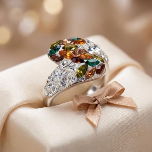 Сребърен пръстен с кристали от Sw® SP633 Colorful Drops