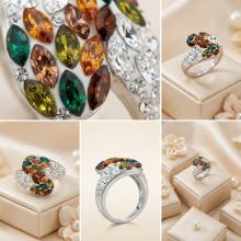Сребърен пръстен с кристали от Sw® SP633 Colorful Drops