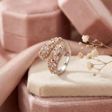 Сребърен пръстен с кристали от Sw®  SP633 Peach Gold