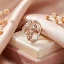 Сребърен пръстен с кристали от Sw®  SP633 Peach Gold