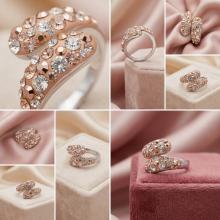 Сребърен пръстен с кристали от Sw®  SP633 Peach Gold