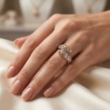 Сребърен пръстен с кристали от Sw®  SP633 Peach Gold