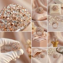 Сребърен пръстен с кристали от Sw® Ocean Peach Gold Сребърен пръстен с кристали от Sw® Ocean Peach Gold