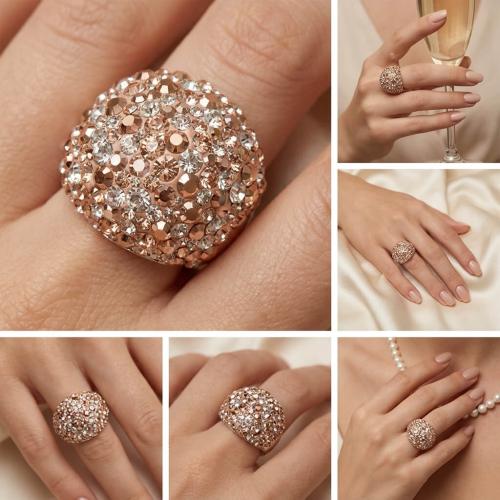Сребърен пръстен с кристали от Sw® Ocean Peach Gold