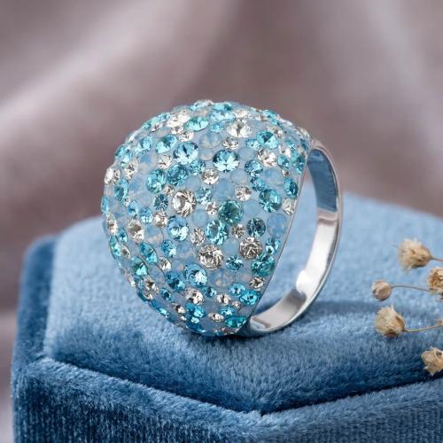 Сребърен пръстен с кристали от Sw® Ocean Deep Blue	