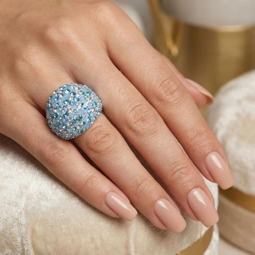 Сребърен пръстен с кристали от Sw® Ocean Deep Blue	