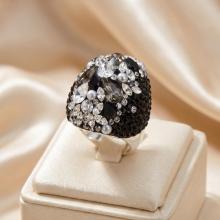 Сребърен пръстен с кристали от Sw® Ocean Black Marquise