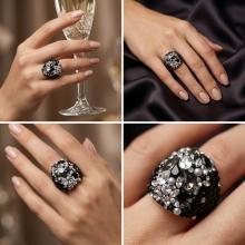 Сребърен пръстен с кристали от Sw® Ocean Black Marquise