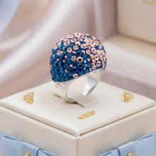 Сребърен пръстен с кристали от Sw® Ocean Metallic Rose Gold