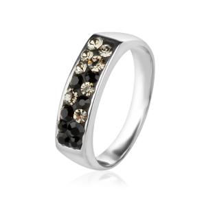 Сребърен пръстен с кристали от Sw® SP638 Black Diamond and Jet