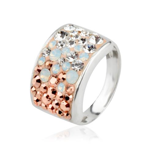 Сребърен Пръстен С Кристали От Sw® SP650 White Opal and Rose Gold