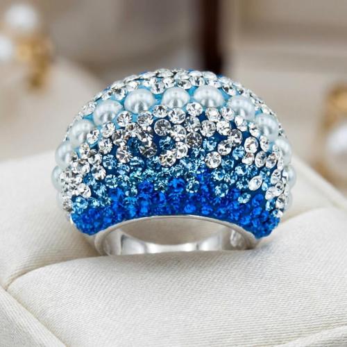 Сребърен Пръстен С Кристали От Sw® SP654 Sapphire Pearl