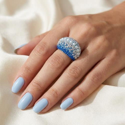Сребърен Пръстен С Кристали От Sw® SP654 Sapphire Pearl