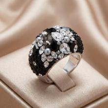 Сребърен пръстен с кристали от Sw®  SP654 Black Marquise