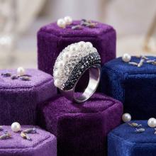 Сребърен пръстен с кристали от Sw® SP654 Big Pearl