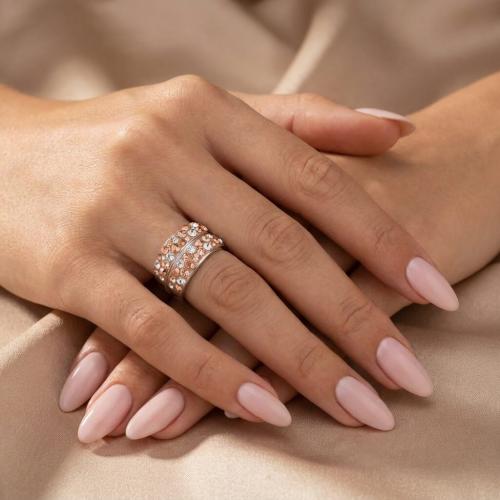 Сребърен пръстен с кристали от Sw®  SP661 Peach Gold