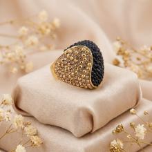 Сребърен пръстен с кристали от Sw® SP662 Black and Gold позлаен
