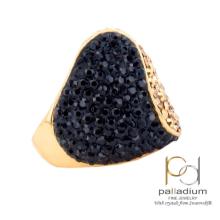 Сребърен пръстен с кристали от Sw® SP662 Black and Gold позлаен