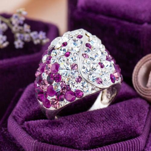 Сребърен пръстен с кристали от Sw® SP662 Amethyst and Crystal