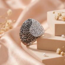 Сребърен пръстен с кристали от Sw®  SP662 Crystal and Hematite