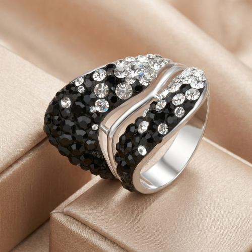 Сребърен пръстен с кристали от Sw® SP663 Black and White