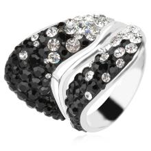 Сребърен пръстен с кристали от Sw®  SP663 Black and White