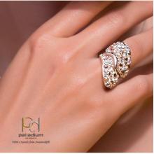 Сребърен пръстен с кристали от Sw®  SP663 Peach Gold