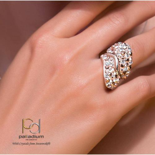 Сребърен пръстен с кристали от Sw® SP663 Peach Gold